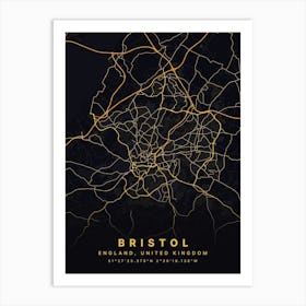 Bristol England Black And Gold Map Art Print