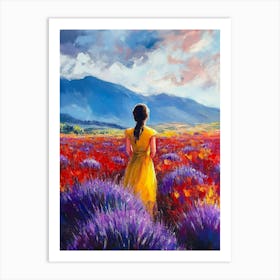 Girl In Yellow Dress In Lavender Field Art Print