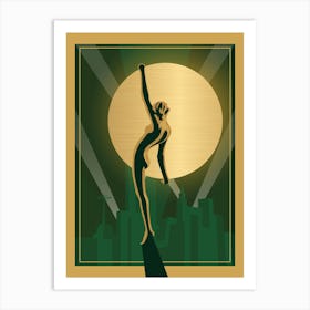 Art Deco Woman Print 1 Green & Gold Art Print