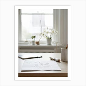 Scandinavian Style Minimalist Scene Drawing Pencil In Silent Rest On A Fresh Sheet Of Drawing Paper Art Print