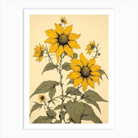 Himawari Sunflower Vintage Japanese Botanical Art Print