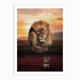 Kitten Or Lion Baby In Savannah Art Print