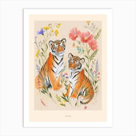 Folksy Floral Animal Drawing Tiger 9 Poster Art Print
