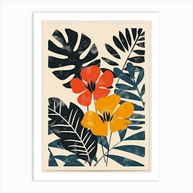 Botanical Tropical Leaves Groovy 11 Art Print