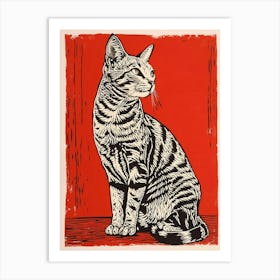 Egyptian Mau Cat Linocut Blockprint 8 Art Print