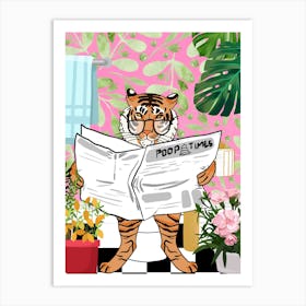 Tiger In Toilet - Funny Animal Bathroom Art Print