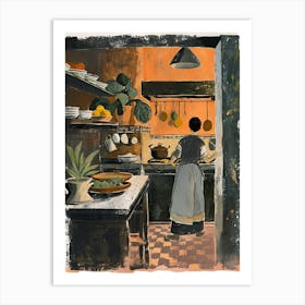 Cook In A Kitchen Gouache Painting Art Print