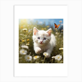 White Kitten In The Meadow Art Print