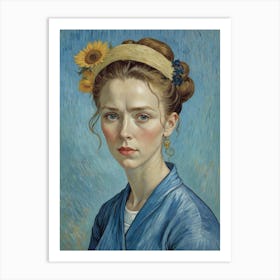 Girl With Sunflowers Art Print