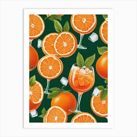 Aperol Spritz Pattern Cocktail Oranges Kitchen Art Art Print (13) Art Print