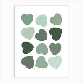 Green Hearts Preppy Pattern Art Print