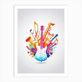 Colorful Music Background With Guitar Art Print