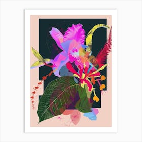 Monkey Orchid 2 Neon Flower Collage Art Print