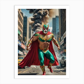 The Masked Titan Stomps Through the City Art Print