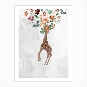 Giraffe With Butterflies and leaves Art Print