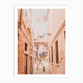 Blush Laundry Alleyway In Venice, Italy Art Print