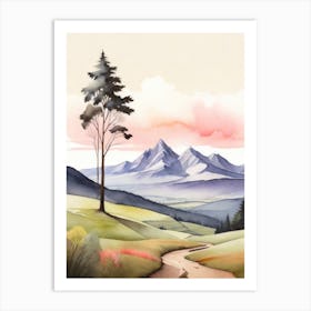 Tranquil Mountains In Minimalist Watercolor Vertical Composition 5 Art Print