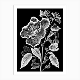 California Wild Rose Wildflower Linocut Art Print