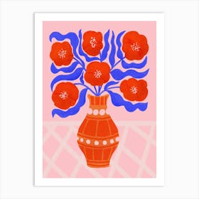 Red Flowers In A Vase Art Print