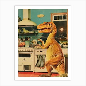 Dinosaur In The Kitchen Retro Abstract Collage 1 Art Print