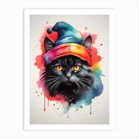 Black Cat In A Hat 1 Art Print