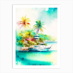 Roatán Honduras Watercolour Pastel Tropical Destination Art Print