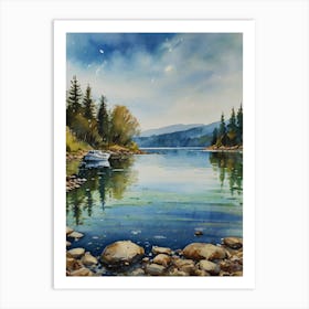 Watercolour Of A Lake 1 Art Print