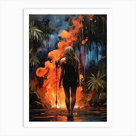 Woman In Flames Art Print