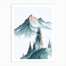 Mountain And Forest In Minimalist Watercolor Vertical Composition 129 Art Print