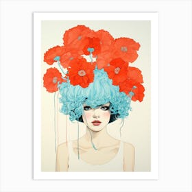 portrait illustration of woman with flowers 6 Art Print