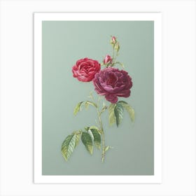 Vintage Purple Roses Botanical Art on Mint Green n.0052 Art Print