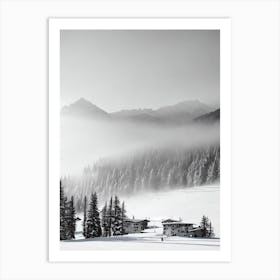 Courmayeur, Italy Black And White Skiing Poster Art Print
