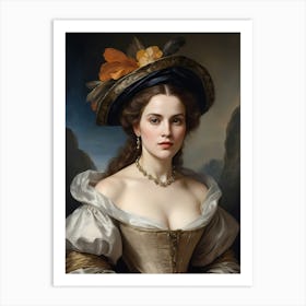 Elegant Classic Woman Portrait Painting (22) Art Print