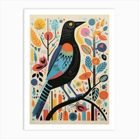 Colourful Scandi Bird Crow 4 Art Print