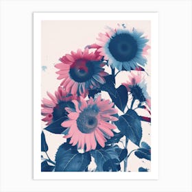 Blue And Pink Sunflowers Art Print