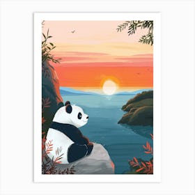 Giant Panda Looking At A Sunset From A Mountaintop Storybook Illustration 3 Art Print