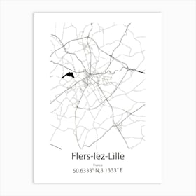 Flers Lez Lille,France Minimalist Map Art Print