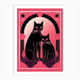 The Lovers Tarot Card, Black Cat In Pink 0 Art Print