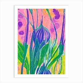 Garlic Scapes 2 Risograph Retro Poster vegetable Art Print