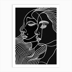 Minimalist Portrait Line Black And White Woman 6 Art Print