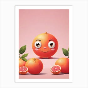 Pink Grapefruit Cartoon Art Print 0 Art Print