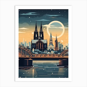 Winter Travel Night Illustration Cologne Germany Art Print
