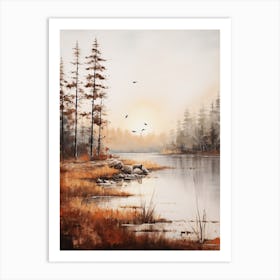 Lake In The Woods In Autumn, Painting 74 Art Print