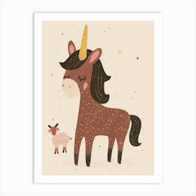 Unicorn And Sheep Friend Beige Storybook Style Art Print