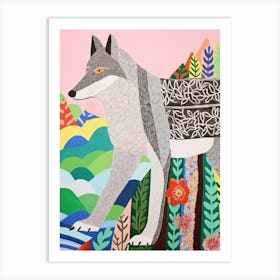 Maximalist Animal Painting Gray Wolf 3 Art Print
