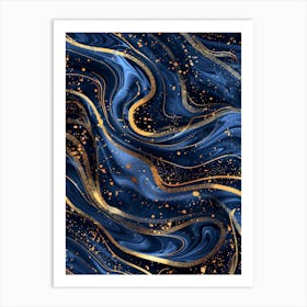 Abstract Blue And Gold Abstract Painting 2 Art Print