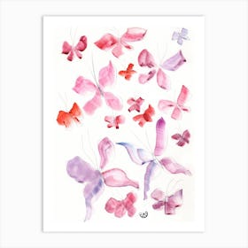 Be Not Afraid To Start Anew Watercolor Abstract Purple Pink Red Butterfly Vertical Light White Art Print