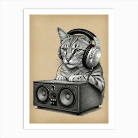 Cat Listening To Music 1 Art Print