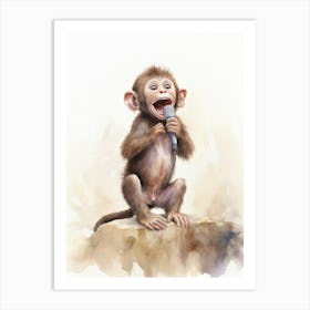 Monkey Painting Performing Stand Up Comedy Watercolour 3 Art Print