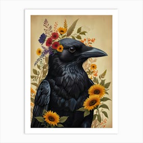 Crow With Sunflowers 4 Art Print